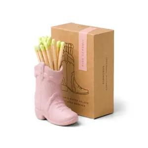 Nashville Ceramic Cowboy Boot Match Holder Pink with Matches (25 Pcs) - image 1
