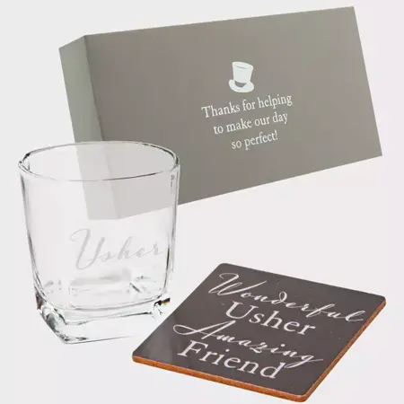 W B & Co Whiskey Glass & Coaster Usher